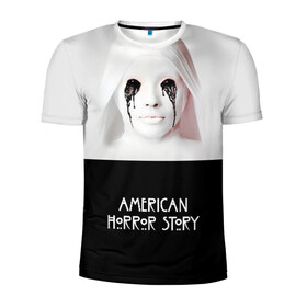 Мужская футболка 3D спортивная с принтом American Horror Story в Тюмени, 100% полиэстер с улучшенными характеристиками | приталенный силуэт, круглая горловина, широкие плечи, сужается к линии бедра | ahs | american horror story | американская история ужасов | демон | краска | лицо | макияж | монашка | черные глаза