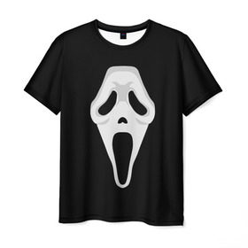 Мужская футболка 3D с принтом Крик в Тюмени, 100% полиэфир | прямой крой, круглый вырез горловины, длина до линии бедер | blood | film | ghost | ghosts | horror | knife | movie | old | school | scream | кино | крик | кровища | кровь | нож | олдскул | привидение | призрак | ужасы | фильм