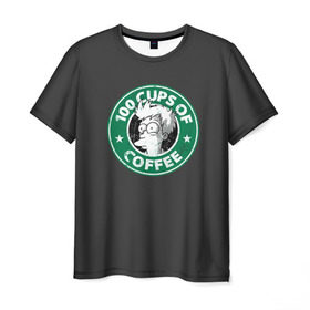 Мужская футболка 3D с принтом 100 cups of coffee в Тюмени, 100% полиэфир | прямой крой, круглый вырез горловины, длина до линии бедер | coffee | express | fry | futurama | future | leela | philip | planet | turanga | zoidberg | бендер | будущее | джей | зойдберг | кофе | лила | родригес | сгибальщик | туранга | филип | фрай | футурама