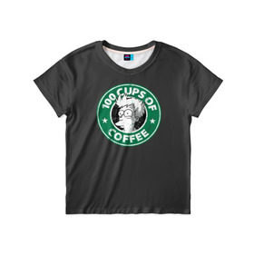 Детская футболка 3D с принтом 100 cups of coffee в Тюмени, 100% гипоаллергенный полиэфир | прямой крой, круглый вырез горловины, длина до линии бедер, чуть спущенное плечо, ткань немного тянется | coffee | express | fry | futurama | future | leela | philip | planet | turanga | zoidberg | бендер | будущее | джей | зойдберг | кофе | лила | родригес | сгибальщик | туранга | филип | фрай | футурама