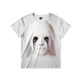 Детская футболка 3D с принтом American Horror Story в Тюмени, 100% гипоаллергенный полиэфир | прямой крой, круглый вырез горловины, длина до линии бедер, чуть спущенное плечо, ткань немного тянется | ahs | american horror story | американская история ужасов | демон | лицо | макияж | монашка | черные глаза