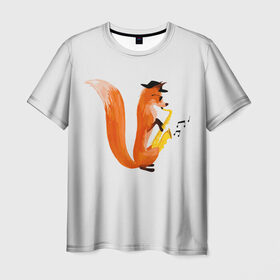 Мужская футболка 3D с принтом Джаз Лис в Тюмени, 100% полиэфир | прямой крой, круглый вырез горловины, длина до линии бедер | cute | fox | foxes | ginger | jazz | tail | trumpet | джаз | джазмен | забавная | лис | лиса | лисица | лисицы | лисичка | лисички | лисы | милая | рыжая | рыжие | саксофон | смешная | труба | фыр | хвост | хвосты