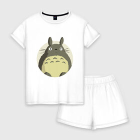 Женская пижама с шортиками хлопок с принтом Totoro в Тюмени, 100% хлопок | футболка прямого кроя, шорты свободные с широкой мягкой резинкой | forest | friend | ghibli | japan | keeper | nature | neigbor | neighbour | totoro | анимация | аниме | гибли | дерево | друг | животные | лес | любовь | милый | мир | миядзаки | мульт | мультфильм | природа | сосед | тоторо | хранитель