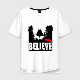 Мужская футболка хлопок Oversize с принтом Believe in Totoro в Тюмени, 100% хлопок | свободный крой, круглый ворот, “спинка” длиннее передней части | forest | friend | ghibli | japan | keeper | nature | neigbor | neighbour | totoro | анимация | аниме | гибли | дерево | друг | животные | лес | любовь | милый | мир | миядзаки | мульт | мультфильм | природа | сосед | тоторо | хранитель
