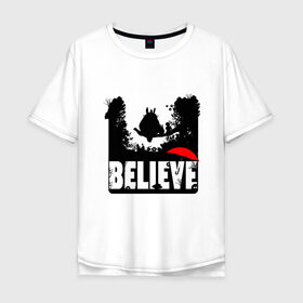 Мужская футболка хлопок Oversize с принтом Believe in Totoro в Тюмени, 100% хлопок | свободный крой, круглый ворот, “спинка” длиннее передней части | Тематика изображения на принте: forest | friend | ghibli | japan | keeper | nature | neigbor | neighbour | totoro | анимация | аниме | гибли | дерево | друг | животные | лес | любовь | милый | мир | миядзаки | мульт | мультфильм | природа | сосед | тоторо | хранитель