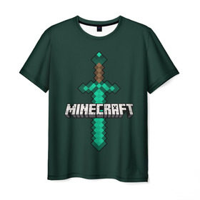 Мужская футболка 3D с принтом Меч Minecraft в Тюмени, 100% полиэфир | прямой крой, круглый вырез горловины, длина до линии бедер | craft | creeper | enderman | mine | minecraft | miner | online | skeleton | sword | tnt | world | zombie | динамит | зомби | игра | игры | кирка | крипер | майнер | майнкрафт | меч | мир | онлайн | скелетон