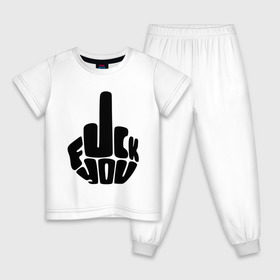 Детская пижама хлопок с принтом Fuck you в Тюмени, 100% хлопок |  брюки и футболка прямого кроя, без карманов, на брюках мягкая резинка на поясе и по низу штанин
 | Тематика изображения на принте: жест | знак | кулак | палец | рука