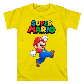 Мужская футболка хлопок с принтом SUPER MARIO в Тюмени, 100% хлопок | прямой крой, круглый вырез горловины, длина до линии бедер, слегка спущенное плечо. | super mario | денди | игра | марио | сега