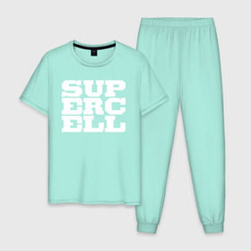 Мужская пижама хлопок с принтом SUPERCELL в Тюмени, 100% хлопок | брюки и футболка прямого кроя, без карманов, на брюках мягкая резинка на поясе и по низу штанин
 | supercell | игра | клеш | клэш | суперселл