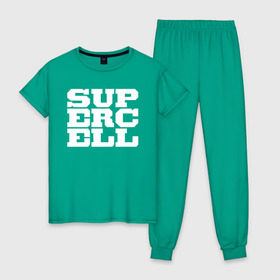 Женская пижама хлопок с принтом SUPERCELL в Тюмени, 100% хлопок | брюки и футболка прямого кроя, без карманов, на брюках мягкая резинка на поясе и по низу штанин | supercell | игра | клеш | клэш | суперселл