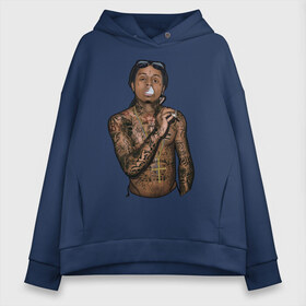 Женское худи Oversize хлопок с принтом Lil Wayne в Тюмени, френч-терри — 70% хлопок, 30% полиэстер. Мягкий теплый начес внутри —100% хлопок | боковые карманы, эластичные манжеты и нижняя кромка, капюшон на магнитной кнопке | hip hop | крест | музыка | наколки | очки | тёмный | хип хоп