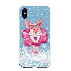 Чехол для iPhone XS Max матовый с принтом Свинка в розовом в Тюмени, Силикон | Область печати: задняя сторона чехла, без боковых панелей | Тематика изображения на принте: 2019 | год свиньи | милая свинка | новогодний подарок | новый год | новый год 2019 | подарок на новый год | прикольная свинка | свинка в розовом | свинья | символ 2019 года | снег | снежинки