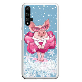 Чехол для Honor 20 с принтом Свинка в розовом в Тюмени, Силикон | Область печати: задняя сторона чехла, без боковых панелей | 2019 | год свиньи | милая свинка | новогодний подарок | новый год | новый год 2019 | подарок на новый год | прикольная свинка | свинка в розовом | свинья | символ 2019 года | снег | снежинки