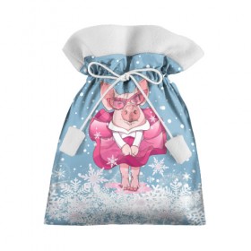 Подарочный 3D мешок с принтом Свинка в розовом в Тюмени, 100% полиэстер | Размер: 29*39 см | 2019 | год свиньи | милая свинка | новогодний подарок | новый год | новый год 2019 | подарок на новый год | прикольная свинка | свинка в розовом | свинья | символ 2019 года | снег | снежинки