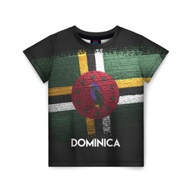 Детская футболка 3D с принтом DOMINICA(Доминика) в Тюмени, 100% гипоаллергенный полиэфир | прямой крой, круглый вырез горловины, длина до линии бедер, чуть спущенное плечо, ткань немного тянется | Тематика изображения на принте: dominica | urban | город | доминика | мир | путешествие | символика | страны | флаг