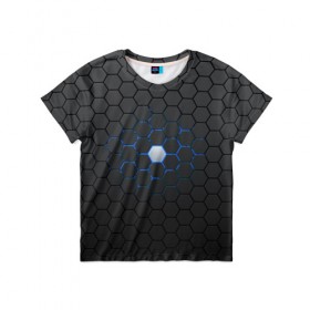 Детская футболка 3D с принтом Гексагон в Тюмени, 100% гипоаллергенный полиэфир | прямой крой, круглый вырез горловины, длина до линии бедер, чуть спущенное плечо, ткань немного тянется | hexagon | metal | pattern | steel | гексагон | метал | паттерн | сталь | текстуры | шестиугольник