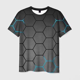 Мужская футболка 3D с принтом Плиты с Энергией в Тюмени, 100% полиэфир | прямой крой, круглый вырез горловины, длина до линии бедер | Тематика изображения на принте: hexagon | metal | pattern | steel | броня | гексагон | метал | плиты | сталь | текстура