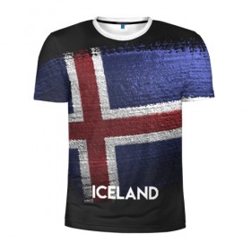 Мужская футболка 3D спортивная с принтом Iceland(Исландия) в Тюмени, 100% полиэстер с улучшенными характеристиками | приталенный силуэт, круглая горловина, широкие плечи, сужается к линии бедра | iceland | urban | город | мир | путешествие | символика | страны | флаг