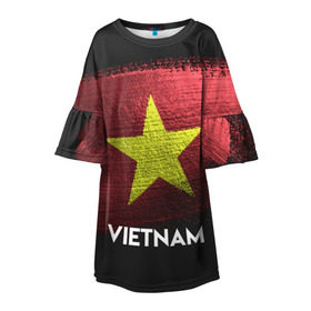 Детское платье 3D с принтом VIETNAM(Вьетнам) в Тюмени, 100% полиэстер | прямой силуэт, чуть расширенный к низу. Круглая горловина, на рукавах — воланы | Тематика изображения на принте: urban | vietnam | город | мир | путешествие | символика | страны | флаг