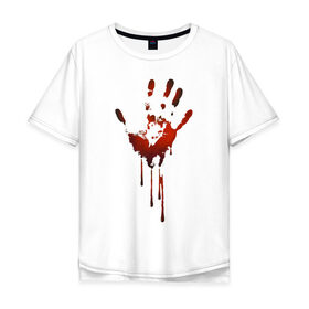 Мужская футболка хлопок Oversize с принтом Отпечаток руки в Тюмени, 100% хлопок | свободный крой, круглый ворот, “спинка” длиннее передней части | Тематика изображения на принте: halloween | костюм на хэллоуин | кровавая рука | кровавый отпечаток | кровь | рисунок кровью | футболка для хэллоуина | хэллоуин