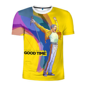Мужская футболка 3D спортивная с принтом Фредди Меркьюри в Тюмени, 100% полиэстер с улучшенными характеристиками | приталенный силуэт, круглая горловина, широкие плечи, сужается к линии бедра | freddie mercury | queen | фредди меркьюри