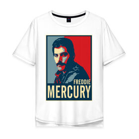 Мужская футболка хлопок Oversize с принтом Freddie Mercury в Тюмени, 100% хлопок | свободный крой, круглый ворот, “спинка” длиннее передней части | freddie mercury | queen | фредди меркьюри