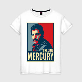 Женская футболка хлопок с принтом Freddie Mercury в Тюмени, 100% хлопок | прямой крой, круглый вырез горловины, длина до линии бедер, слегка спущенное плечо | freddie mercury | queen | фредди меркьюри