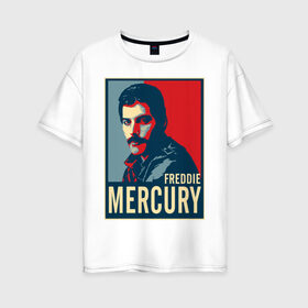 Женская футболка хлопок Oversize с принтом Freddie Mercury в Тюмени, 100% хлопок | свободный крой, круглый ворот, спущенный рукав, длина до линии бедер
 | freddie mercury | queen | фредди меркьюри