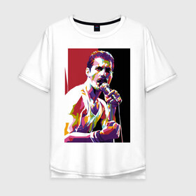 Мужская футболка хлопок Oversize с принтом Freddi в Тюмени, 100% хлопок | свободный крой, круглый ворот, “спинка” длиннее передней части | freddie mercury | queen | фредди меркьюри