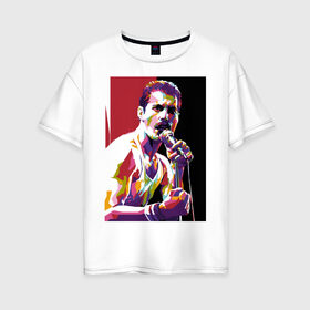 Женская футболка хлопок Oversize с принтом Freddi в Тюмени, 100% хлопок | свободный крой, круглый ворот, спущенный рукав, длина до линии бедер
 | freddie mercury | queen | фредди меркьюри
