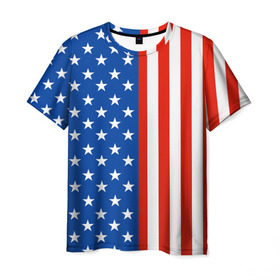 Мужская футболка 3D с принтом Американский Флаг в Тюмени, 100% полиэфир | прямой крой, круглый вырез горловины, длина до линии бедер | америка | вашингтон | звезды | патриот | сша | трамп | триколор