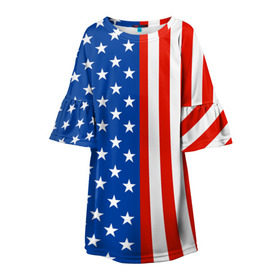 Детское платье 3D с принтом Американский Флаг в Тюмени, 100% полиэстер | прямой силуэт, чуть расширенный к низу. Круглая горловина, на рукавах — воланы | Тематика изображения на принте: америка | вашингтон | звезды | патриот | сша | трамп | триколор