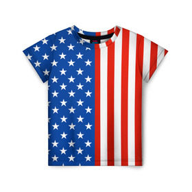 Детская футболка 3D с принтом Американский Флаг в Тюмени, 100% гипоаллергенный полиэфир | прямой крой, круглый вырез горловины, длина до линии бедер, чуть спущенное плечо, ткань немного тянется | Тематика изображения на принте: америка | вашингтон | звезды | патриот | сша | трамп | триколор