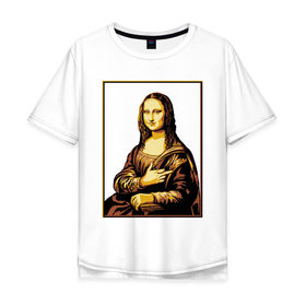Мужская футболка хлопок Oversize с принтом Fuck from Mona Lisa в Тюмени, 100% хлопок | свободный крой, круглый ворот, “спинка” длиннее передней части | Тематика изображения на принте: женщина | искусство | картина | лиза | мона | палец