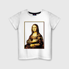 Детская футболка хлопок с принтом Fuck from Mona Lisa в Тюмени, 100% хлопок | круглый вырез горловины, полуприлегающий силуэт, длина до линии бедер | женщина | искусство | картина | лиза | мона | палец