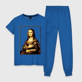 Женская пижама хлопок с принтом Fuck from Mona Lisa в Тюмени, 100% хлопок | брюки и футболка прямого кроя, без карманов, на брюках мягкая резинка на поясе и по низу штанин | женщина | искусство | картина | лиза | мона | палец
