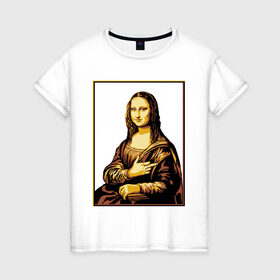 Женская футболка хлопок с принтом Fuck from Mona Lisa в Тюмени, 100% хлопок | прямой крой, круглый вырез горловины, длина до линии бедер, слегка спущенное плечо | женщина | искусство | картина | лиза | мона | палец