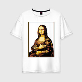 Женская футболка хлопок Oversize с принтом Fuck from Mona Lisa в Тюмени, 100% хлопок | свободный крой, круглый ворот, спущенный рукав, длина до линии бедер
 | женщина | искусство | картина | лиза | мона | палец