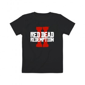 Детская футболка хлопок с принтом RDR2 в Тюмени, 100% хлопок | круглый вырез горловины, полуприлегающий силуэт, длина до линии бедер | gamer | gun | logo | play | player | rdr2 | red dead redemption 2 | rockstar | western | вестерн | ковбои | компьютерные игры 2019 | криминал | лого | рокстар