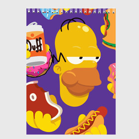 Скетчбук с принтом Simpsons в Тюмени, 100% бумага
 | 48 листов, плотность листов — 100 г/м2, плотность картонной обложки — 250 г/м2. Листы скреплены сверху удобной пружинной спиралью | бублик | симпсон