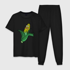 Мужская пижама хлопок с принтом Живая кукуруза в Тюмени, 100% хлопок | брюки и футболка прямого кроя, без карманов, на брюках мягкая резинка на поясе и по низу штанин
 | живая кукуруза | кукуруза | монстр | початок