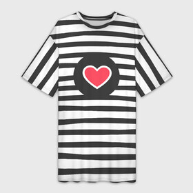 Платье-футболка 3D с принтом Сердце в полоску в Тюмени,  |  | black | lines | mochino | белый | москино | полоски | полосы | сердечко | сердце | черный