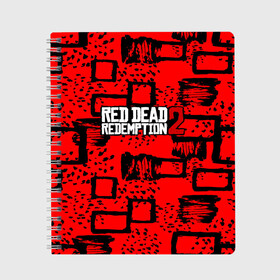 Тетрадь с принтом red dead redemption 2 в Тюмени, 100% бумага | 48 листов, плотность листов — 60 г/м2, плотность картонной обложки — 250 г/м2. Листы скреплены сбоку удобной пружинной спиралью. Уголки страниц и обложки скругленные. Цвет линий — светло-серый
 | game | red dead | red dead redemption 2 | redemption 2 | rockstar games | бандиты | дикий запад | игры | ковбои | оружие