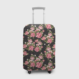 Чехол для чемодана 3D с принтом Брендовые Цветы в Тюмени, 86% полиэфир, 14% спандекс | двустороннее нанесение принта, прорези для ручек и колес | gucci | гучи | гуччи | розы | цветы | черный