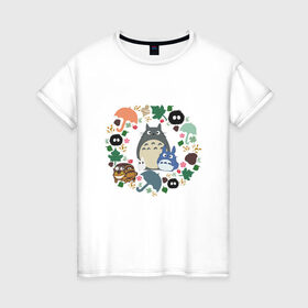 Женская футболка хлопок с принтом Totoro в Тюмени, 100% хлопок | прямой крой, круглый вырез горловины, длина до линии бедер, слегка спущенное плечо | forest | friend | ghibli | japan | keeper | nature | neigbor | neighbour | totoro | анимация | аниме | гибли | дерево | друг | животные | лес | любовь | милый | мир | миядзаки | мульт | мультфильм | природа | сосед | тоторо | хранитель