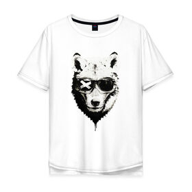 Мужская футболка хлопок Oversize с принтом wolf with glasses в Тюмени, 100% хлопок | свободный крой, круглый ворот, “спинка” длиннее передней части | wolf | волк | волк в очках | голова | животное | животное в очках | зверь. | мода | модное | очки | пес | собака | хипстер