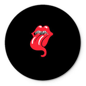 Коврик для мышки круглый с принтом Monsters Kiss в Тюмени, резина и полиэстер | круглая форма, изображение наносится на всю лицевую часть | Тематика изображения на принте: halloween | jagger | lips | mick | monster | rock | rolling | stones | tongue | tooth | вольные | губы | джаггер | зубы | камни | катящиеся | мик | монстер | рок | странники | хеллоуин | хэллоуин | язык