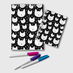 Блокнот с принтом Love Cats Pattern в Тюмени, 100% бумага | 48 листов, плотность листов — 60 г/м2, плотность картонной обложки — 250 г/м2. Листы скреплены удобной пружинной спиралью. Цвет линий — светло-серый
 | Тематика изображения на принте: белый | кот | котенок | котэ | котя | котята | кошка | любовь | мимими | паттерн | сердечки | сердце | силуэт | черный | я люблю кошек