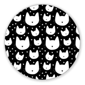 Коврик круглый с принтом Love Cats Pattern в Тюмени, резина и полиэстер | круглая форма, изображение наносится на всю лицевую часть | белый | кот | котенок | котэ | котя | котята | кошка | любовь | мимими | паттерн | сердечки | сердце | силуэт | черный | я люблю кошек