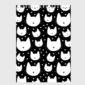 Скетчбук с принтом Love Cats Pattern в Тюмени, 100% бумага
 | 48 листов, плотность листов — 100 г/м2, плотность картонной обложки — 250 г/м2. Листы скреплены сверху удобной пружинной спиралью | белый | кот | котенок | котэ | котя | котята | кошка | любовь | мимими | паттерн | сердечки | сердце | силуэт | черный | я люблю кошек